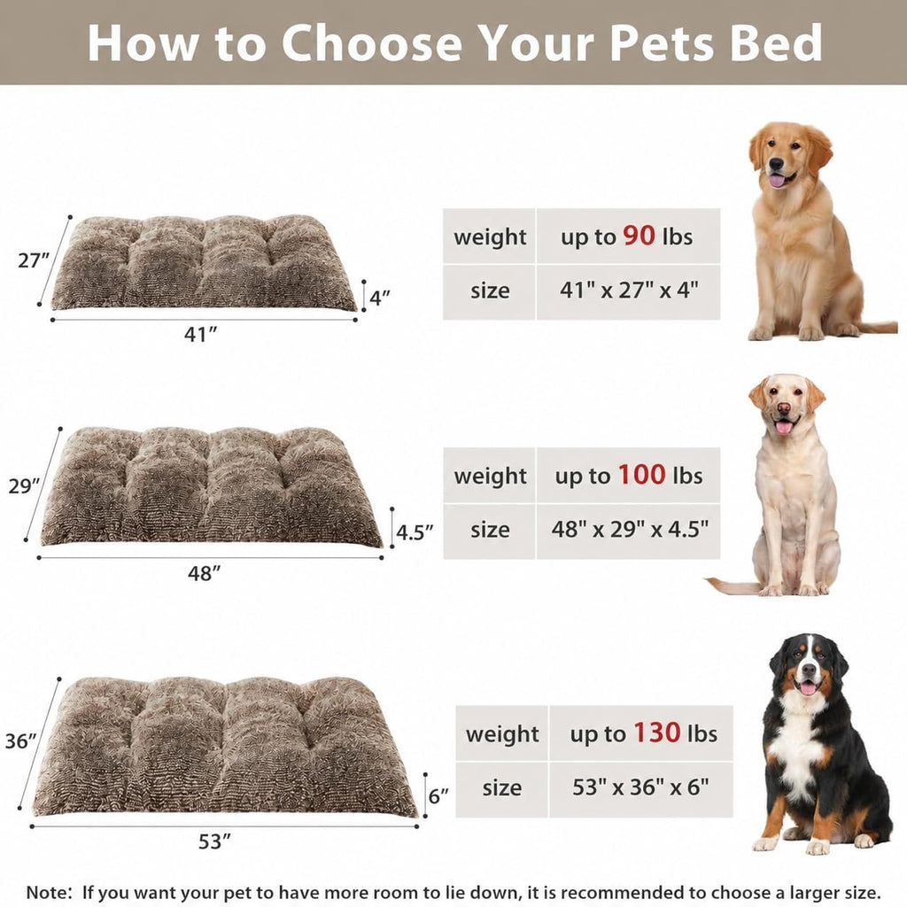 BFPETHOME Dog Bed for Large Dogs, Plush Kennel Pad for Sleeping &Ease Anxiety, Washable Mats with Anti-Slip Bottom - 53 x 36 inch