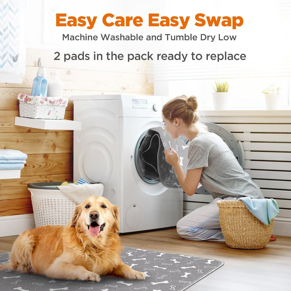 Washable Pee Pad for Dogs, 2 Pack Extra Large Puppy Pads, 48"x60" | Super Absorbent, Waterproof & Leakproof, Non-Slip Bottom, Machine Washable, For Floors, Beds, Couches, Crates, Carpets, Cars