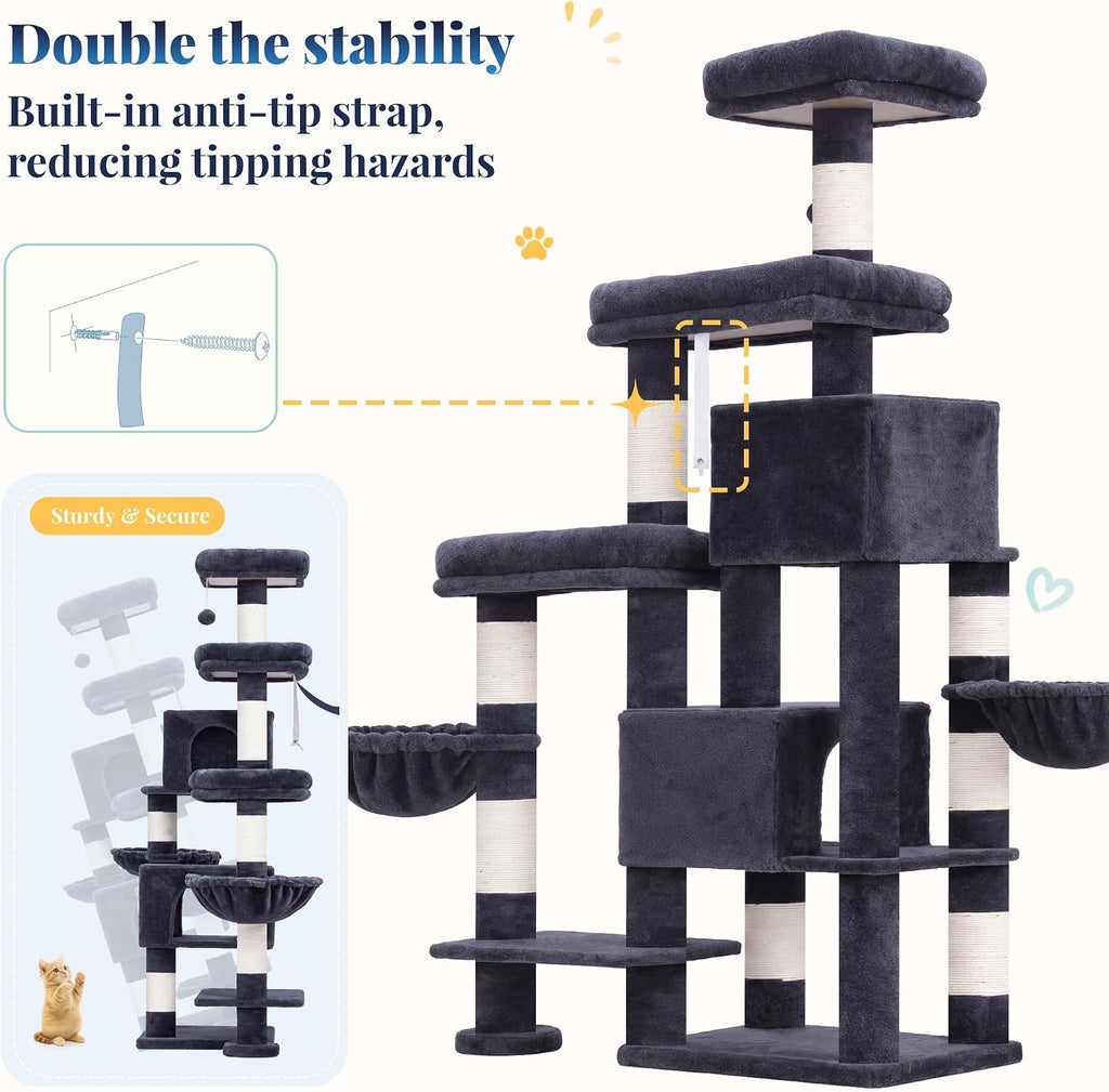 Hey-brother Cat Tree Tower with Stable Extended Base, 3 Platforms, MPJ038G
