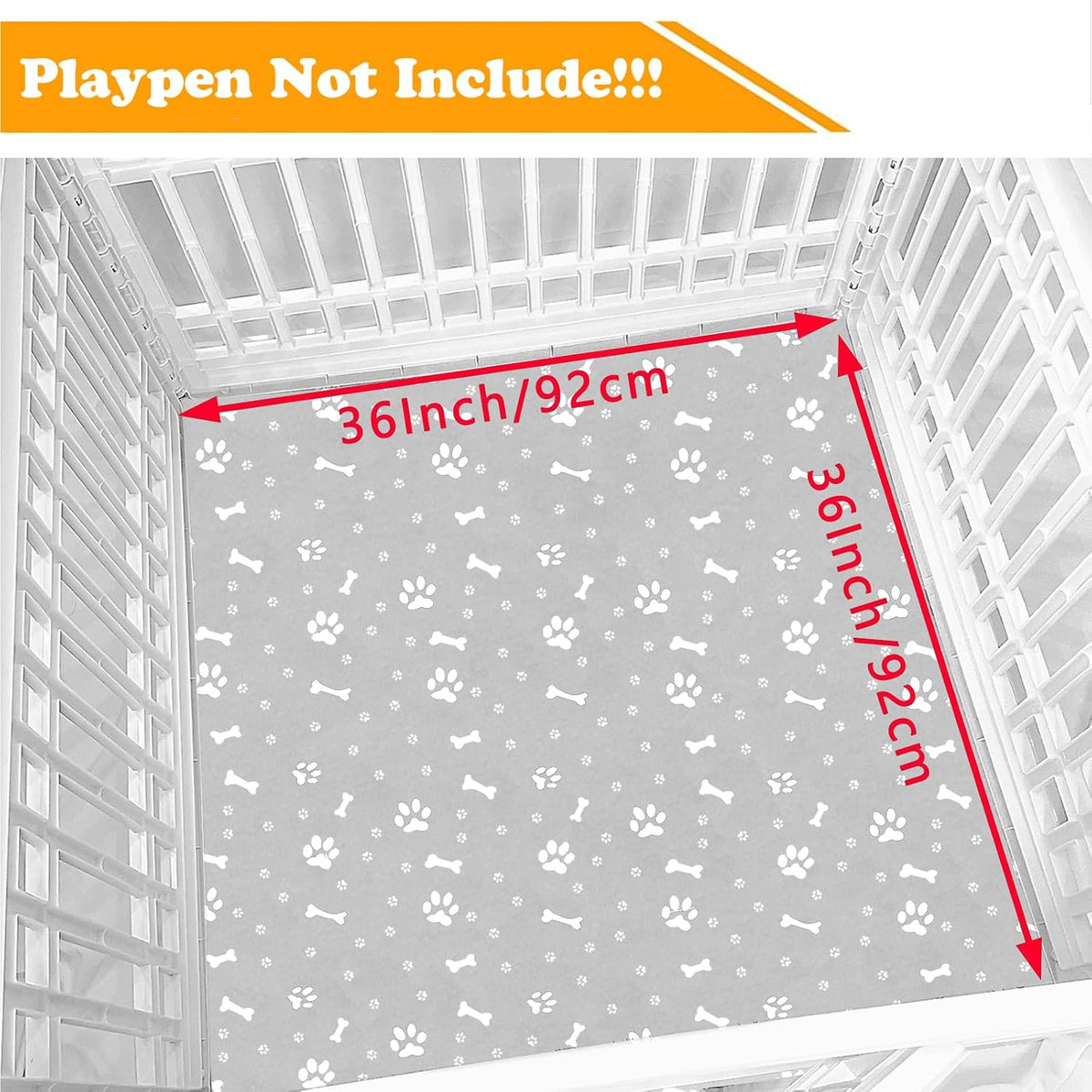 Dog Playpen Bottom Pad Fits for 36 Inch 4 Panels Exercise Pet Playpen, Dog Crate Pad Puppy Playpen Pad, Hoop and Loop Design (Note: Playpen Not Included). -Gray