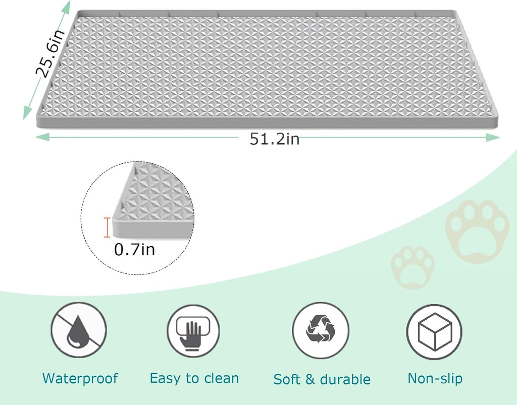 Cat Litter Mat for Litter Box, Silicone Large Cat Litter Trapping Mat - 51.2x25.6 in, Waterproof & Non-Slip, Durable & Easy Clean, Light Gray