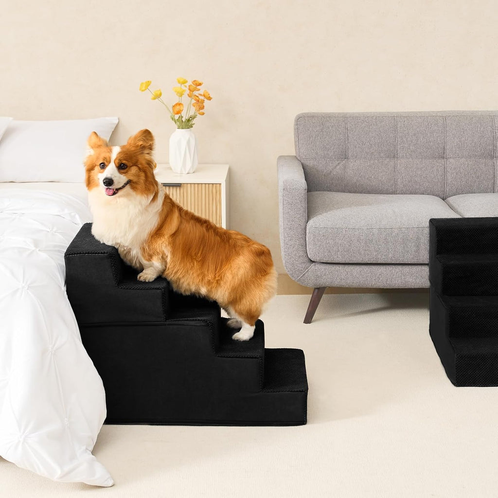 EHEYCIGA Dog Stairs for High Bed 22.5" H, 5-Step Dog Steps, Black