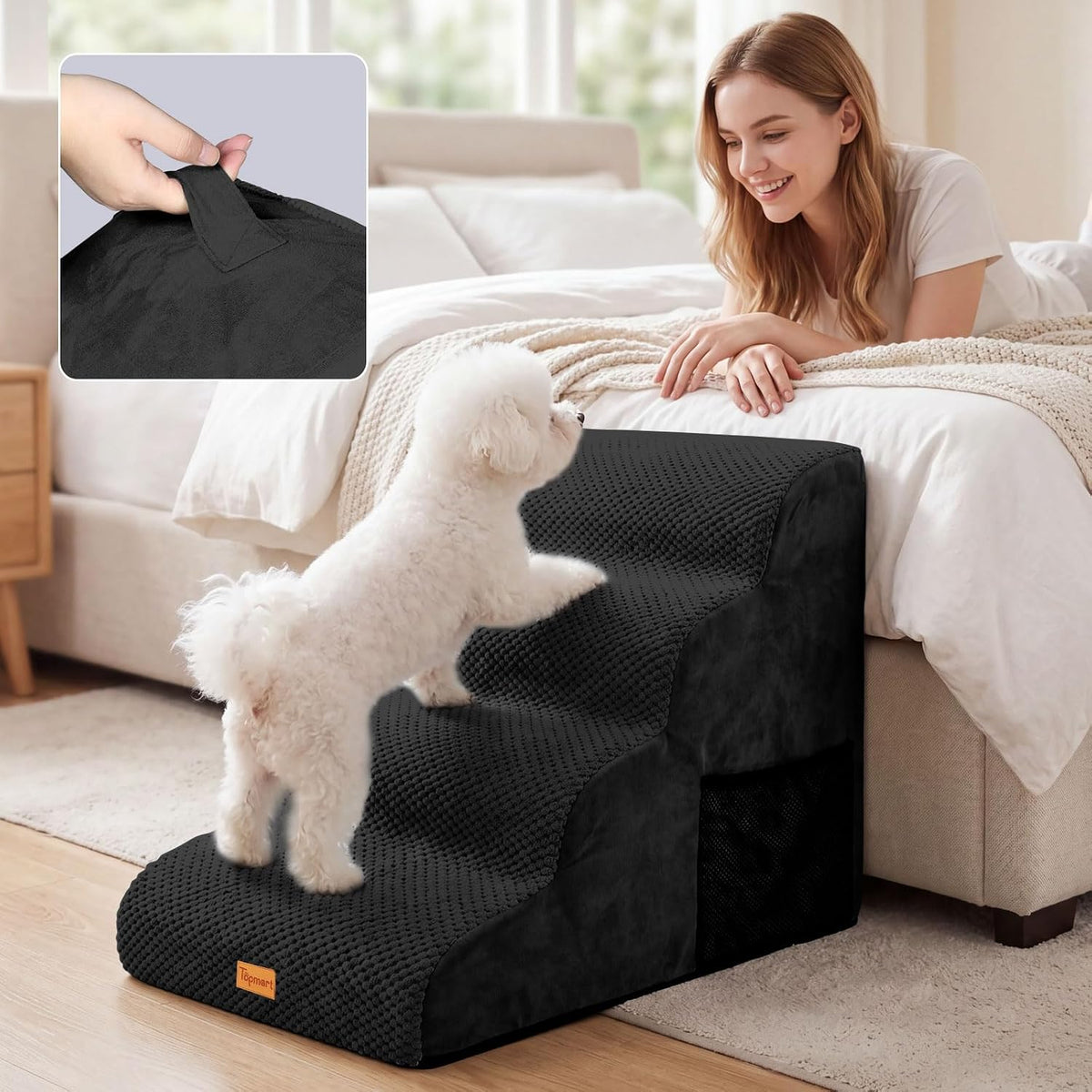 4-Step Dog Stairs for Small Dogs, Non-Slip Foam Pet Steps for High Beds
