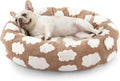 JOEJOY Jacquard Donut Round Small Dog Beds,Brown 23x23x8in, Removable Washable Cover, Cute Pattern, Ultra Soft Fluffy Calming Pet Bed with Thick Supportive Bolster