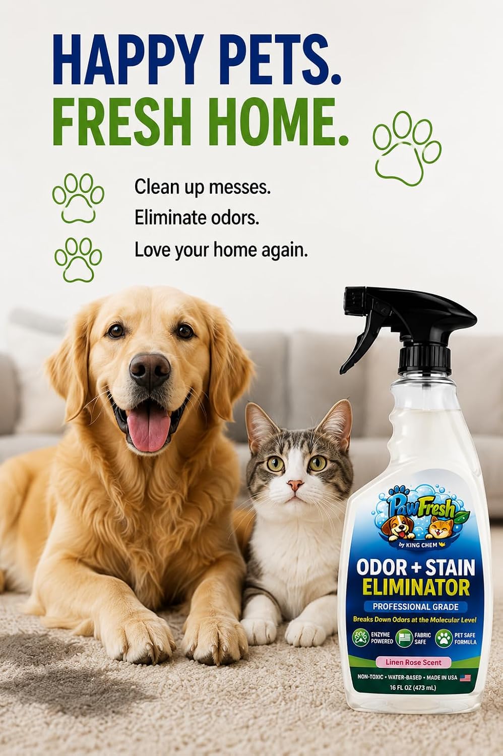 PawFresh Enzyme Pet Odor & Stain Remover for Dog and Cat Urine