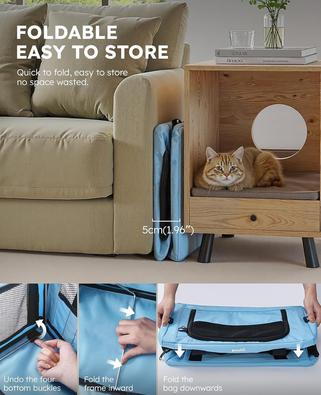 Pecute Cat Carrier Stable, Pet Carrier with Privacy Partition,Light Blue