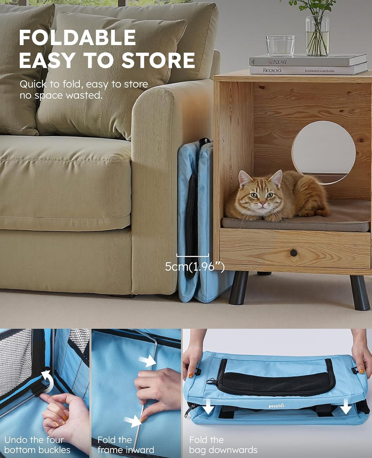 Pecute Cat Carrier Stable, Pet Carrier with Privacy Partition,Light Blue
