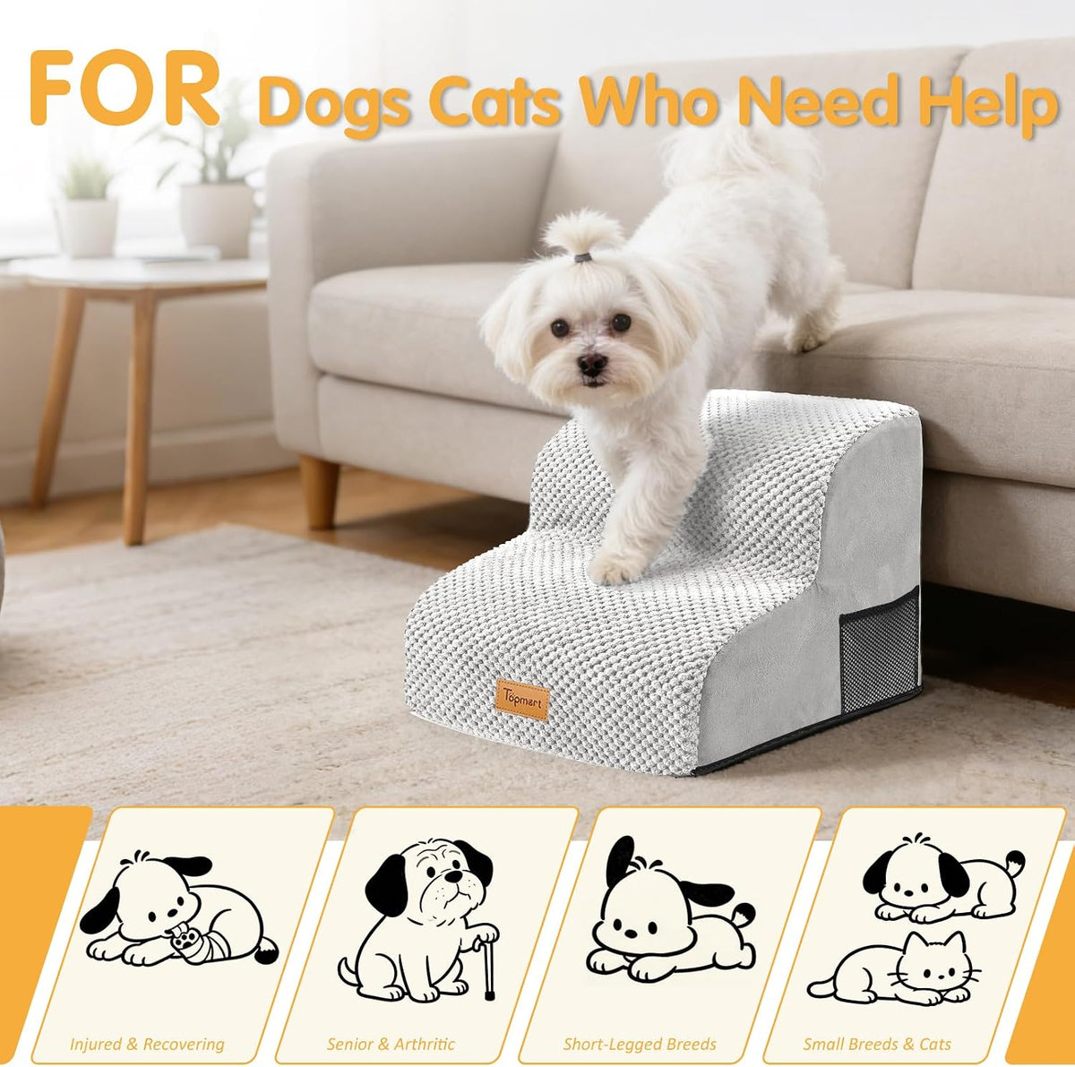 Topmart High Density Foam Pet Steps 2 Tiers,11.8" High,Non-Slip Dog Stairs