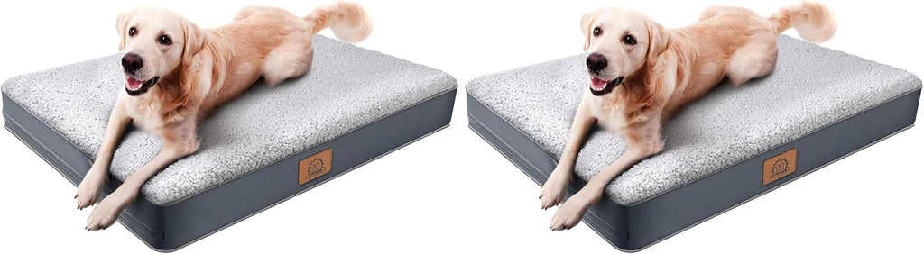 Sunheir Orthopedic Dog Bed for Large Dogs - Big Waterproof Dog Crate Bed with Removable Washable Cover, Egg Crate Foam Support, Anti-Slip Bottom, Deluxe Plush Pet Bed Mat (Grey) (Pack of 2)