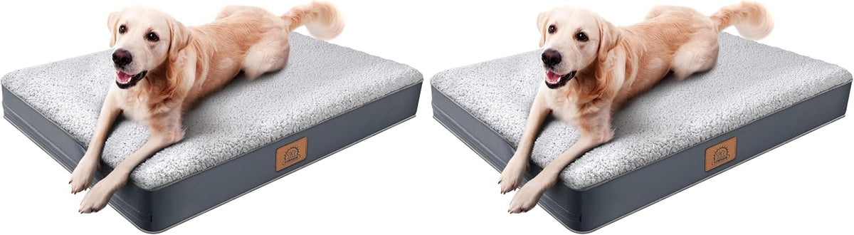 Sunheir Orthopedic Dog Bed for Large Dogs - Big Waterproof Dog Crate Bed with Removable Washable Cover, Egg Crate Foam Support, Anti-Slip Bottom, Deluxe Plush Pet Bed Mat (Grey) (Pack of 2)