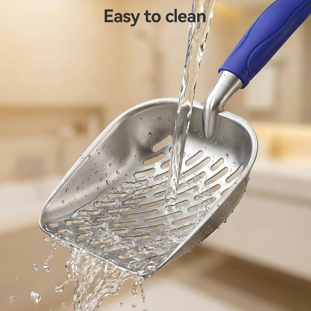 Cat Litter Scoop, Large Long Handle Kitty Metal Scooper | Heavy Duty Aluminum Deep Sifter, Ergonomic Non-Slip Grip, Rustproof Durable Poop Cleaner for Cat Litter Box