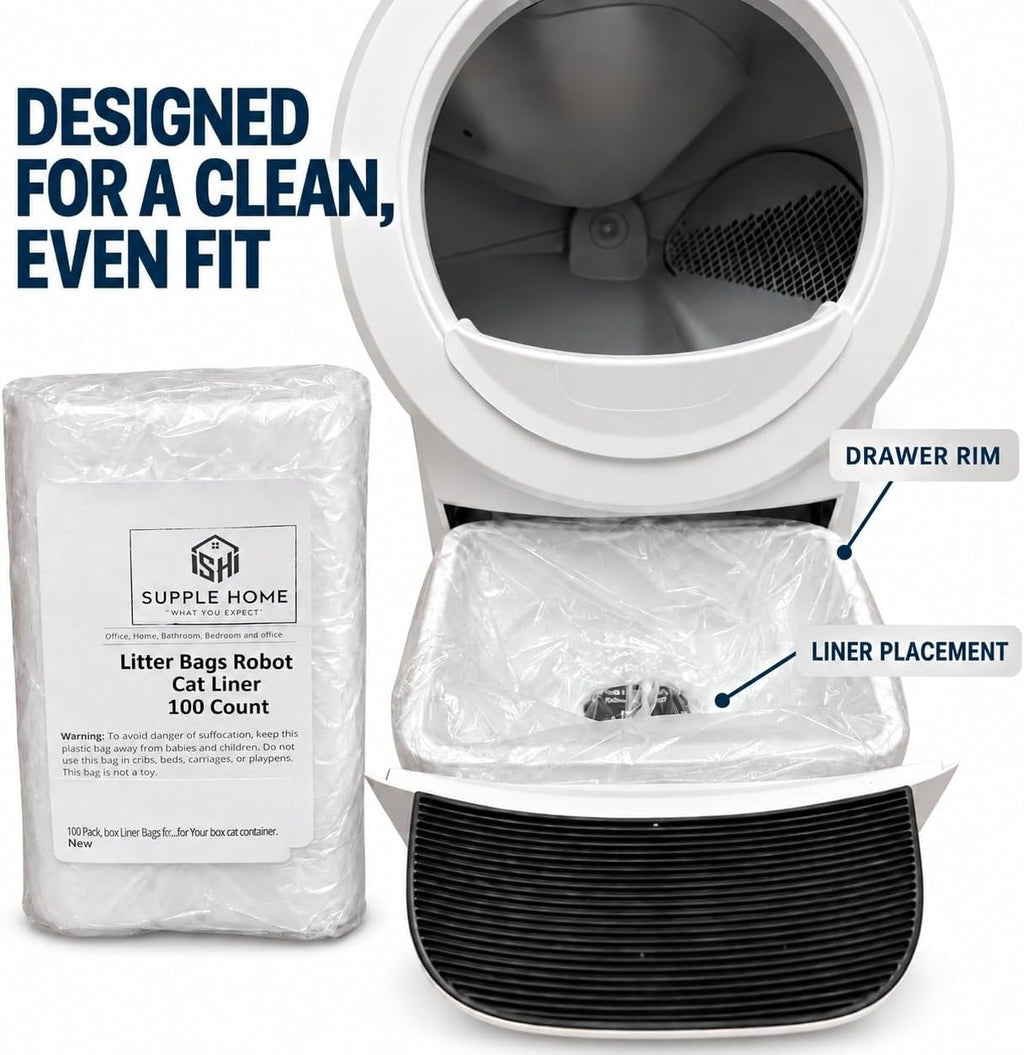 100-Pack Waste Drawer Liners for Litter-Box-Robot 4 & 3 12 Micron Extra-Thick HDPE, Custom Fit to Prevent Sensor Errors Heavy-Duty Leak-Proof, Compatible with Automatic Litter Boxes
