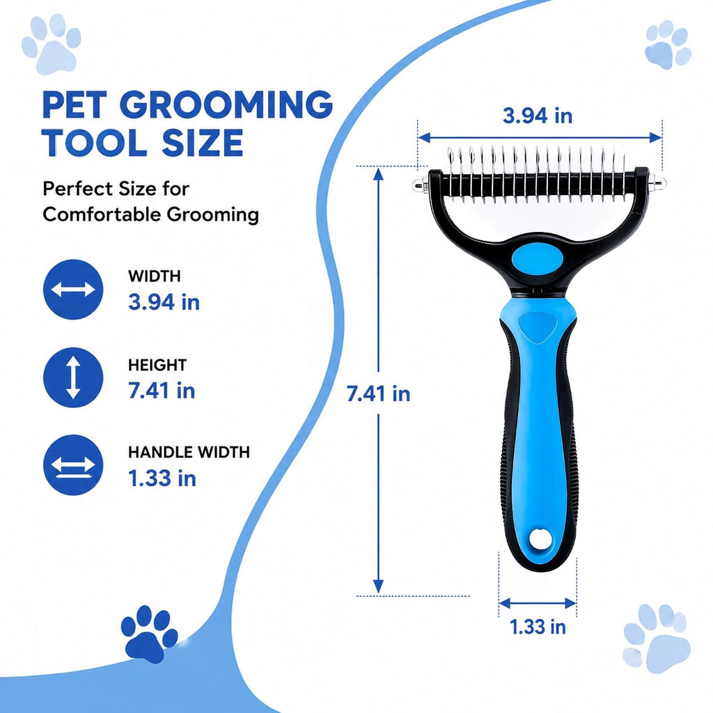 2-in-1 Double-Sided Pet Grooming Comb for Dogs & Cats - Deshedding Brush & Rounded-Tooth Dematting Tool | Painlessly Removes Knots, Tangles, Loose Undercoat & Fur in Thick/Long Coats (Blue-Large*2)