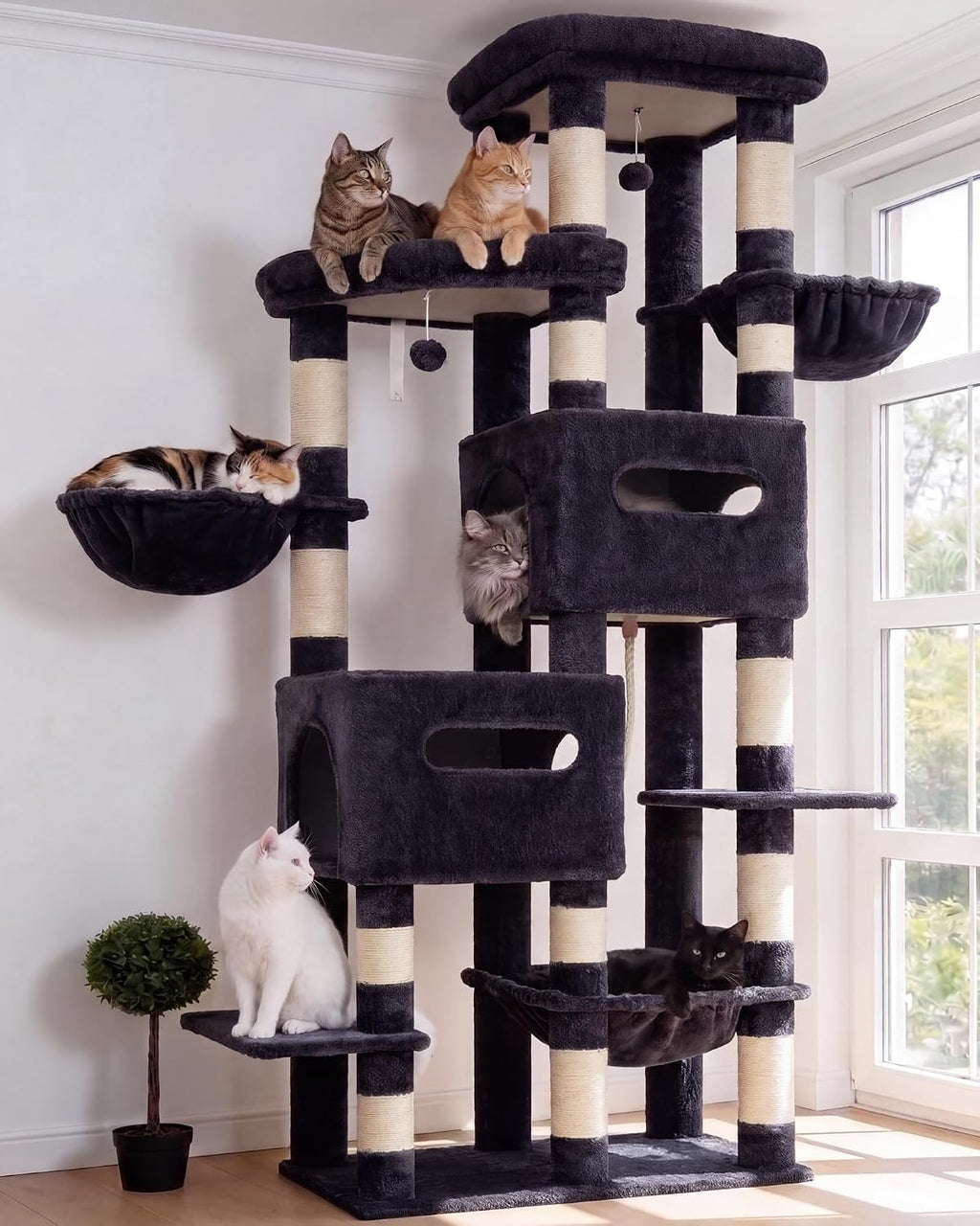 Heybly Cat Tree, 74.8-Inch Spacious & Tall Cat Tower for Large Cats HCT062G