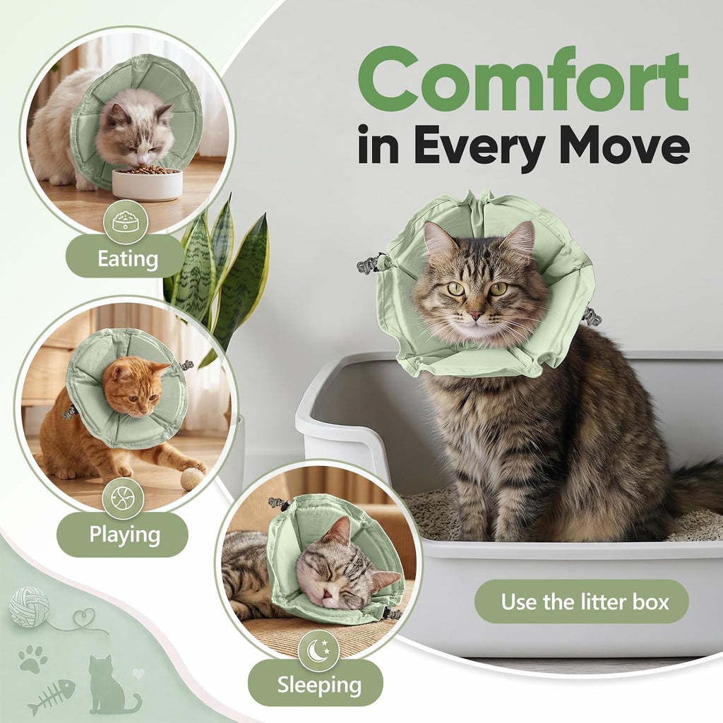 Cat Cone Collar Soft, Adjustable Elizabethan Collar for Cats to Stop Licking, Comfortable Lightweight Kitten Cone for Wound Healing and Surgery Recovery,Green,M