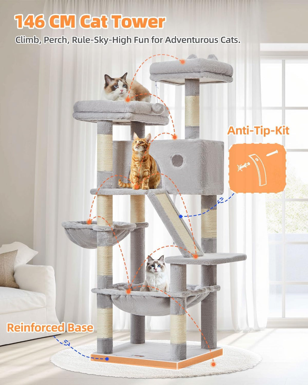 Taoqimiao Sturdy Cat Tree, 58In Cat Tower for Indoor Cats Large Adult