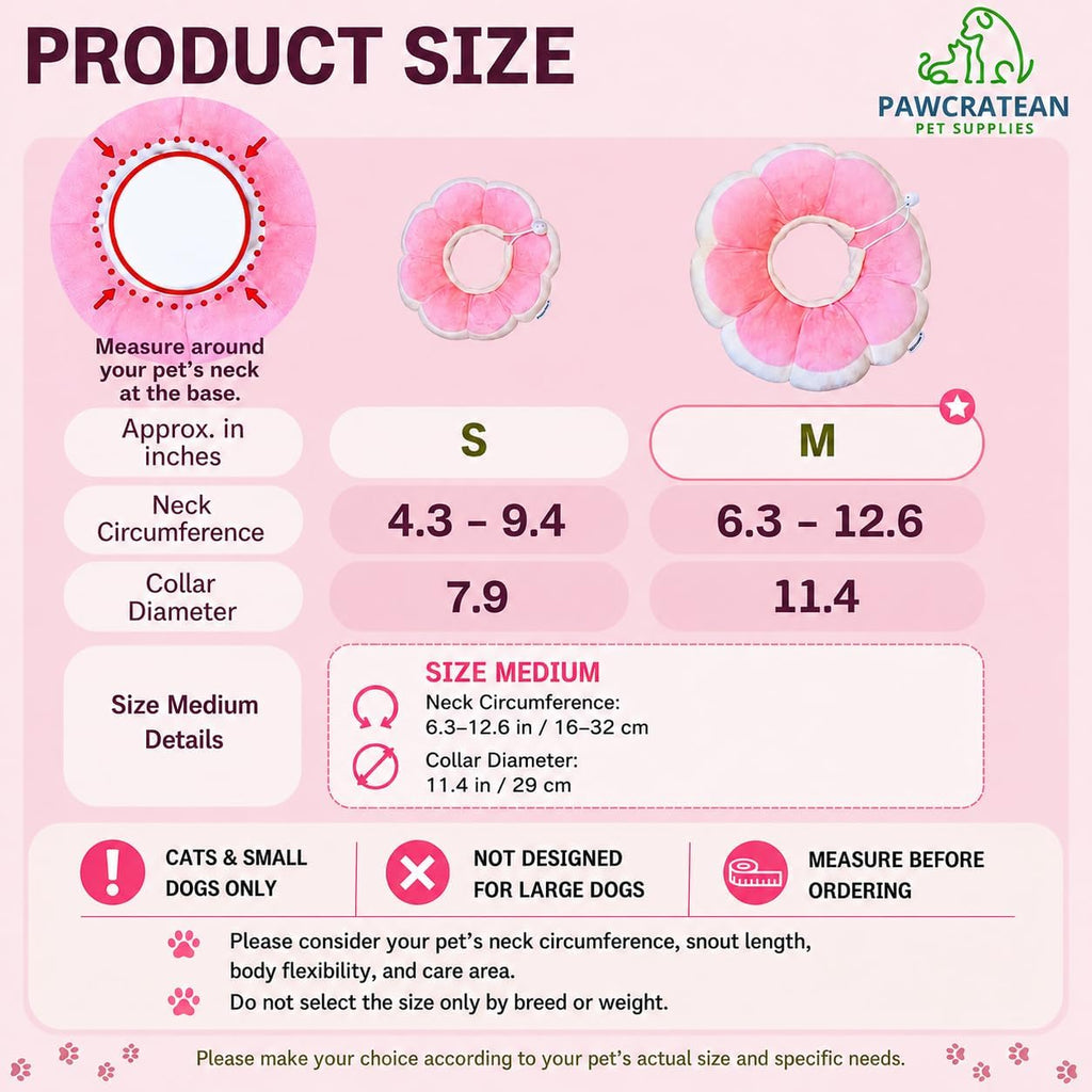 Adjustable Flower-Shaped Soft Recovery Collar for Cats and Small Dogs Only, Comfortable Protective Neck Pillow, Pink, Small