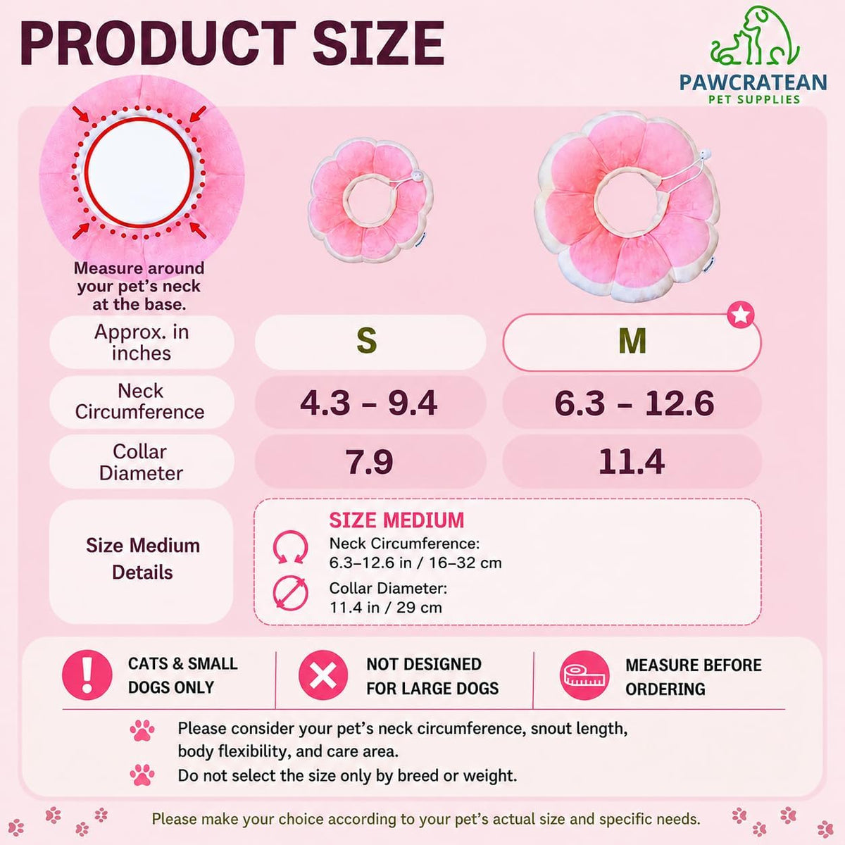 Adjustable Flower-Shaped Soft Recovery Collar for Cats and Small Dogs Only, Comfortable Protective Neck Pillow, Pink, Small