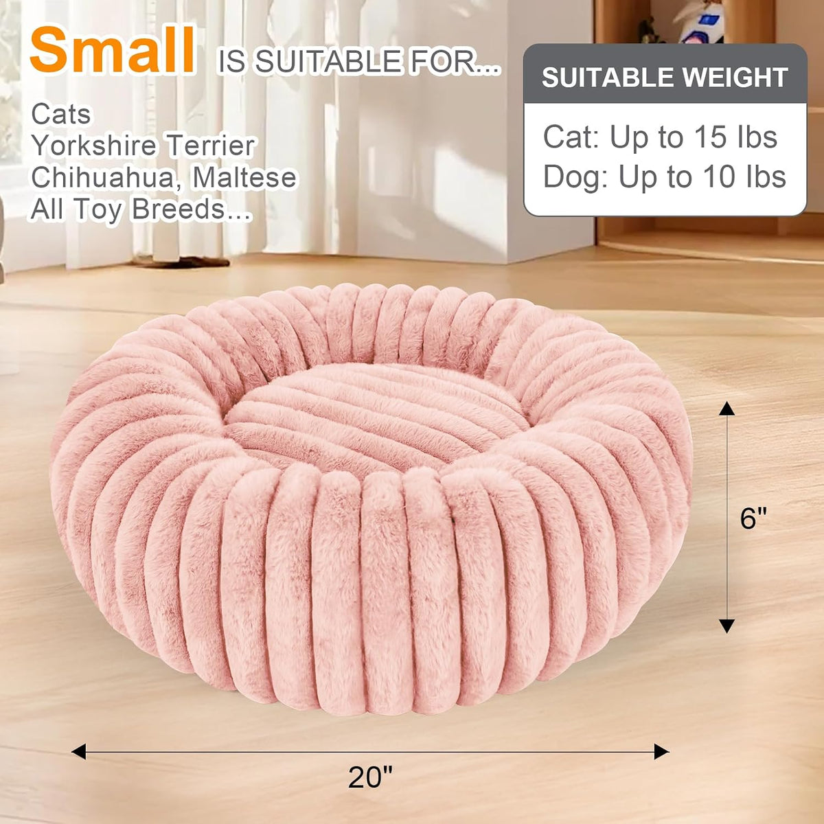 Washable Small Cat Dog Bed,Puppy Bed Cat Beds for Indoor Cats(Pink,S)
