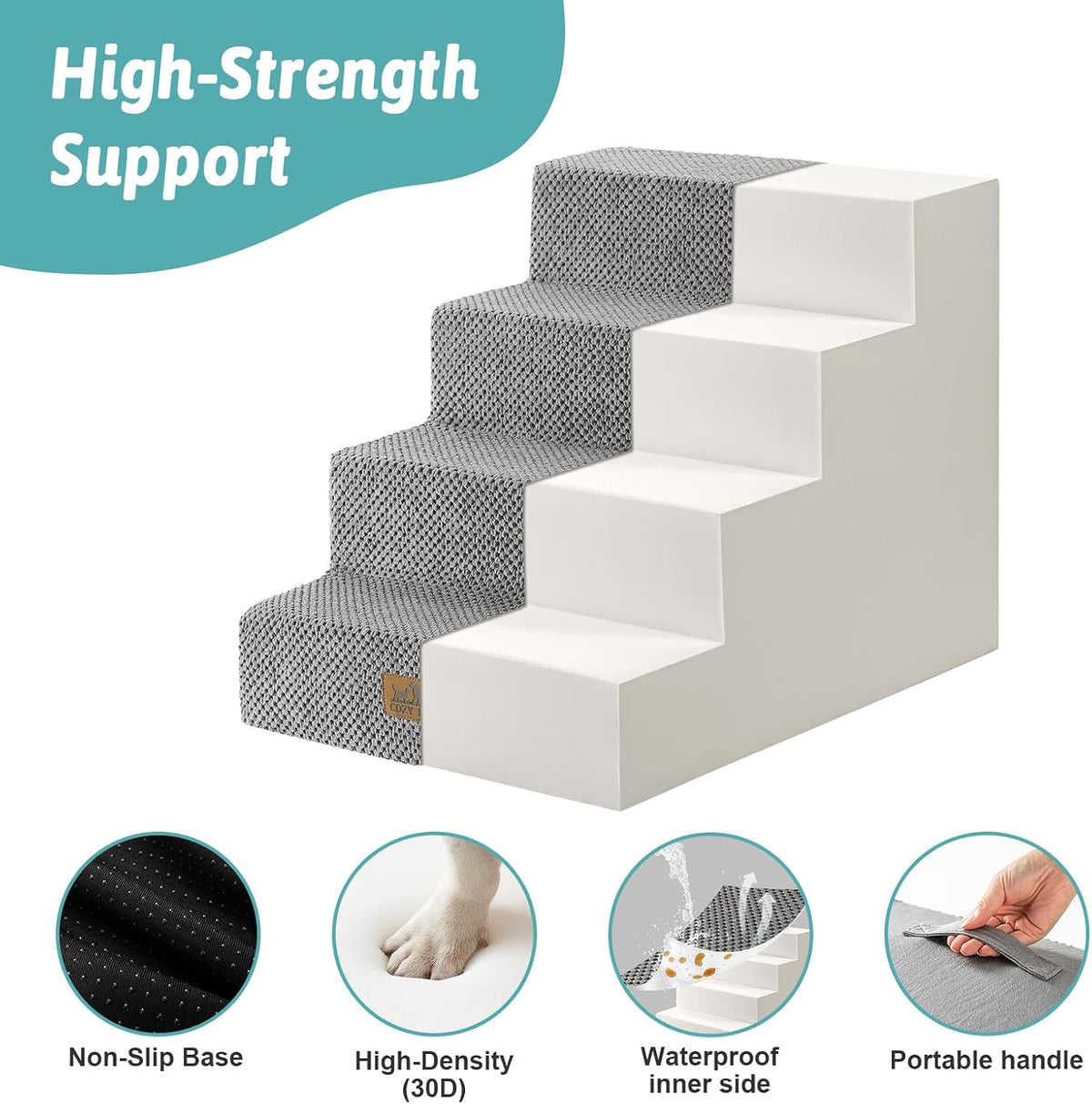 COZY KISS Dog Stairs for Small Dogs, 4 Step Pet Stairs for Beds & Couches