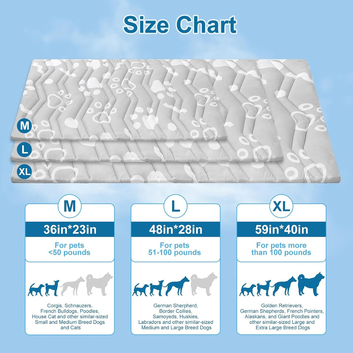 BEAUTYZOO Cooling Mat for Medium Dogs, 36x23in Reversible Pad, Self-Cooling