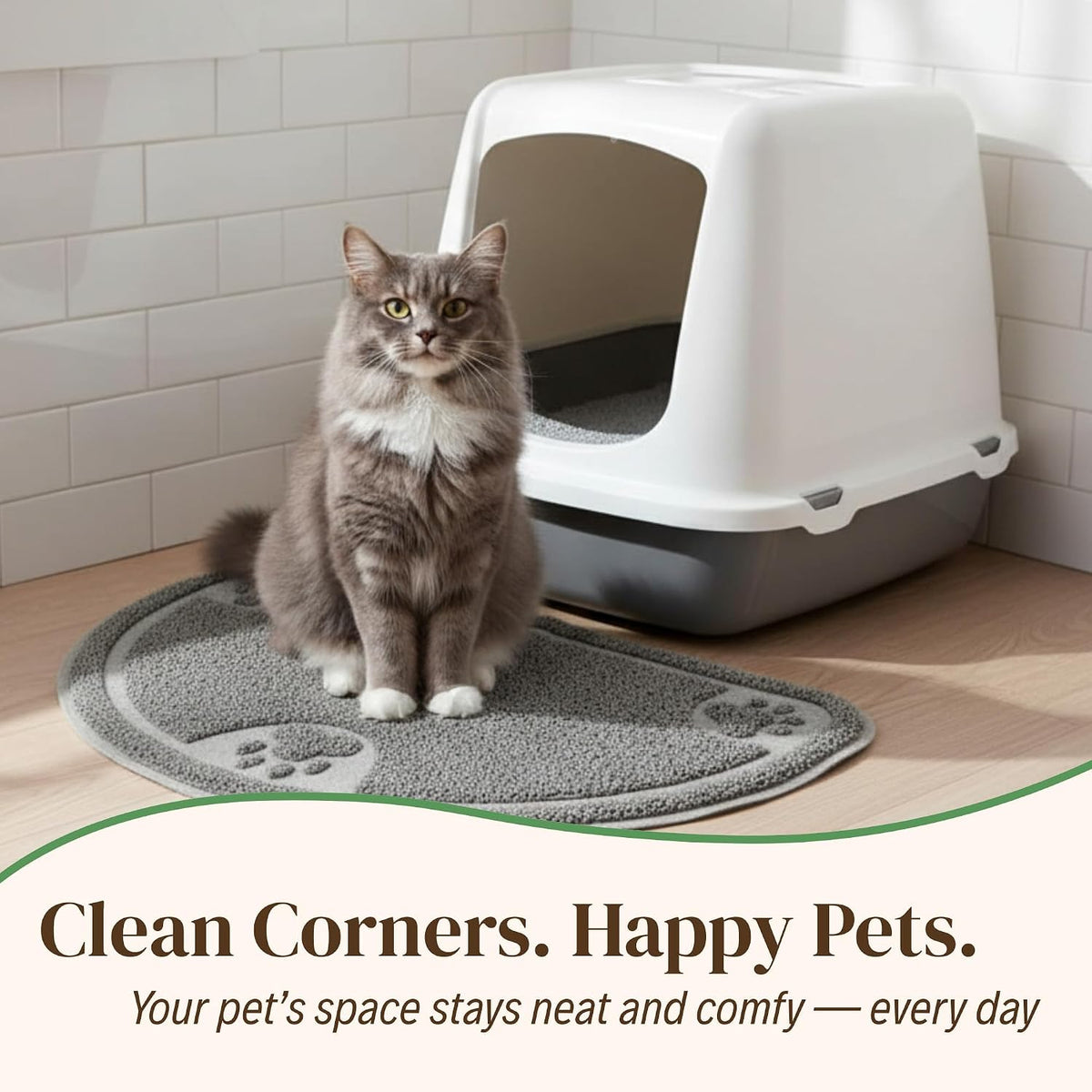 Evelots Small Cat Litter Trap Mat, Waterproof, Non-Slip, Washable, Gray | Soft absorbent mat traps litter and mess, protects floors from urine and moisture, stays in place and is machine washable.