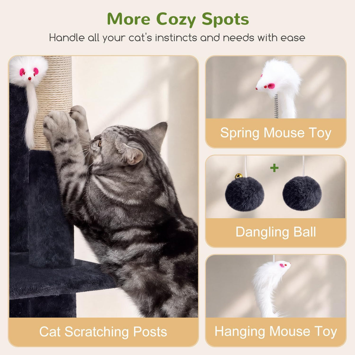 Globlazer Cat Tree Tower for Indoor Cats Large Adult, FC50, Dark Grey