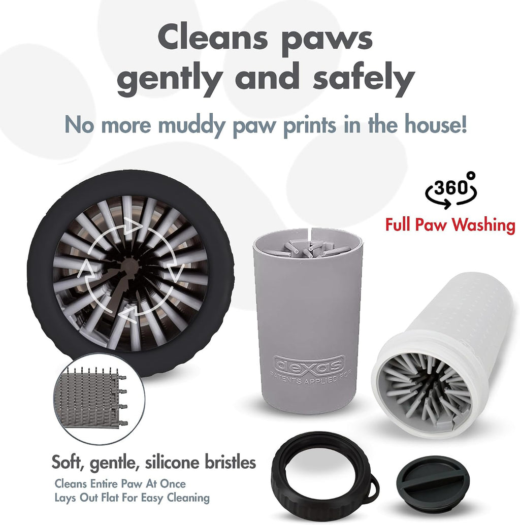 Dexas Lidded MudBuster Medium Dog Paw Cleaner, Light Gray, Fits 1.5"-2.5" Wide Paws, Gentle Silicone Bristles for Quick, Easy Cleaning 