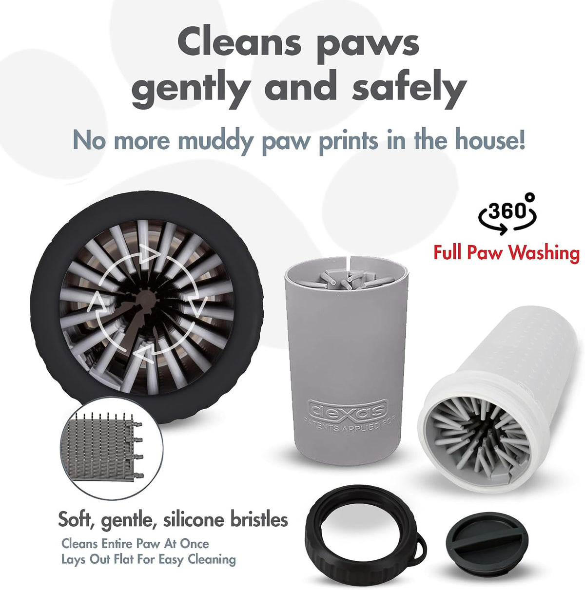 Dexas Lidded MudBuster Medium Dog Paw Cleaner, Light Gray, Fits 1.5"-2.5" Wide Paws, Gentle Silicone Bristles for Quick, Easy Cleaning 