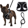 AMTOR Small Dog Harness with Leash Set, No Escape Easy Walk Puppy Harnesses for Training Walking, Step-in Reflective Soft Dogs Vest for XS S Medium Extra-Small Large Sized Dog(Black/GreyWhite,S)