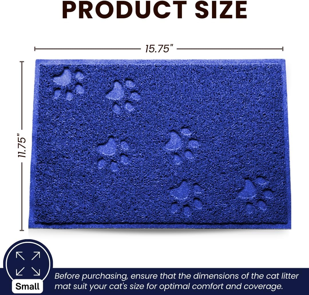 Andalus Small Cat Litter Mat, Pack of 1 - Waterproof, Non-Slip & Easy to Clean Cat Litter Box Mat for Extra Efficient Pet Litter-Trapping, Blue (15.75” X 11.75”)