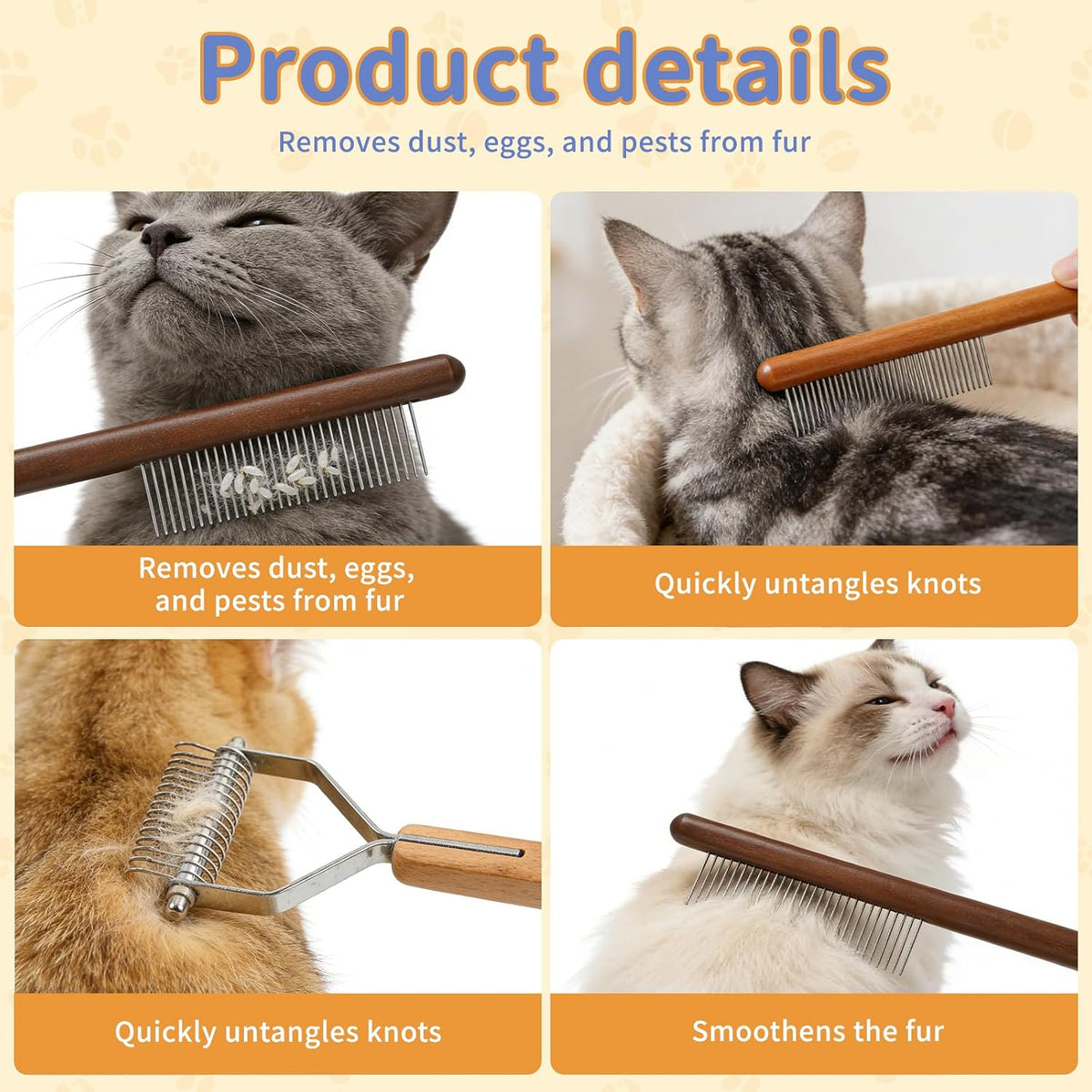 4PCS Pet Grooming Kit Dog Brush Cat Brush Dog Grooming Supplies with Slicker Brush Dematting Comb Flea Comb & Metal Comb Deshedding Dog Brush Cat Brushes for Indoor Cats for Dogs