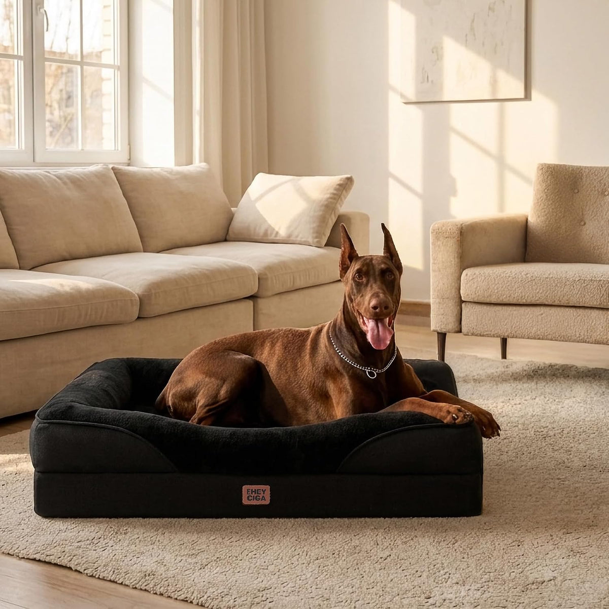 EHEYCIGA Orthopedic XL Dog Bed for Large Dog, Memory Foam Dog Couch, Black