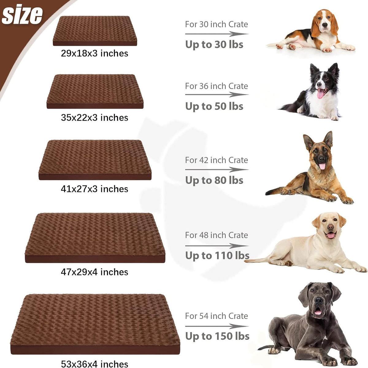 KSIIA Washable Dog Bed for Crate Waterproof for Medium Dogs,35x22 in,Brown