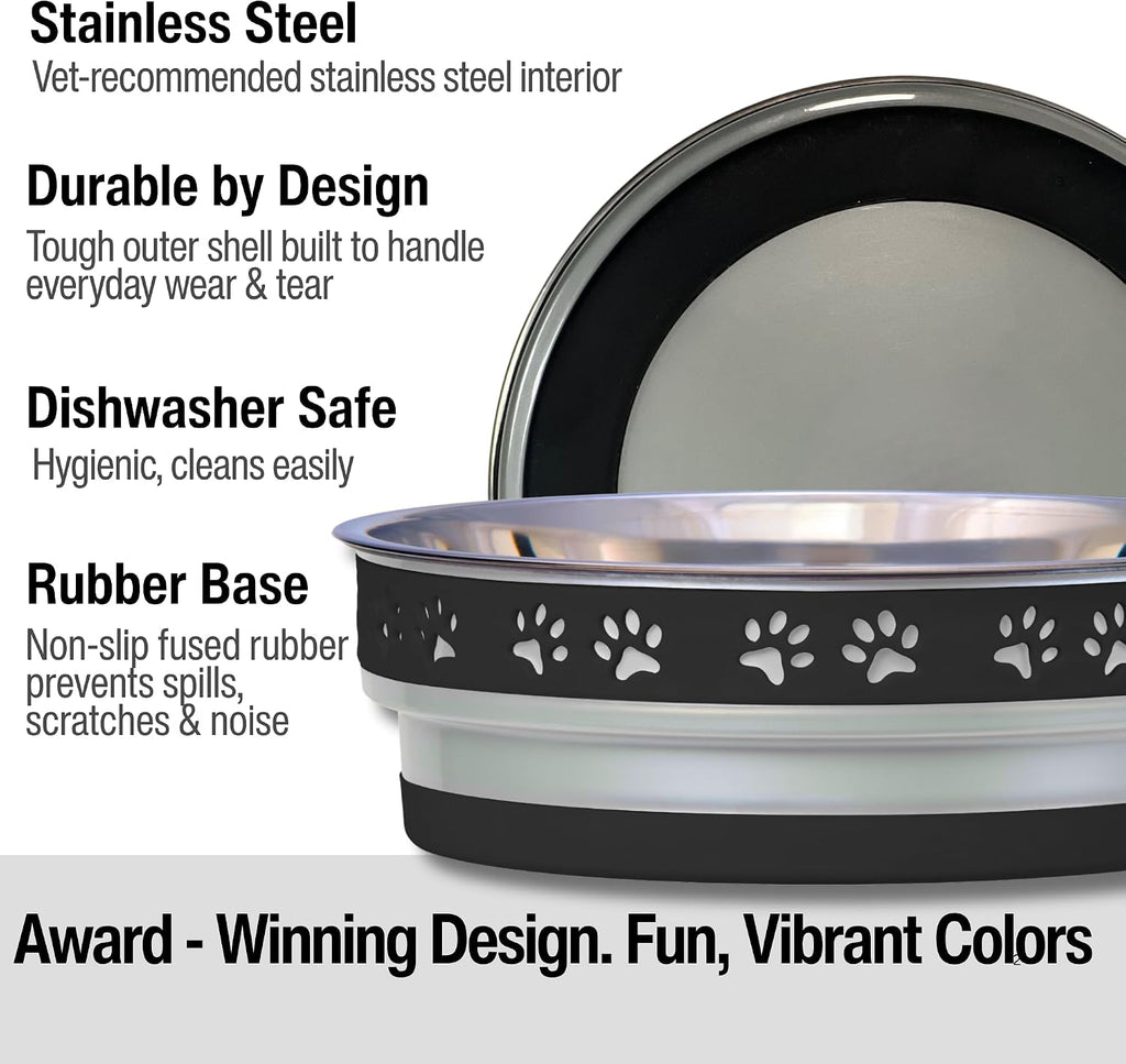 Loving Pets Corsa Dog Bowls- Stainless Steel Dog & Cat Bowls - Spill Proof Dog Food Bowl, Cat Bowl, Puppy Essentials & Pet Supplies Great for Home & Travel (Large 35-65 lbs, Stealth Black)