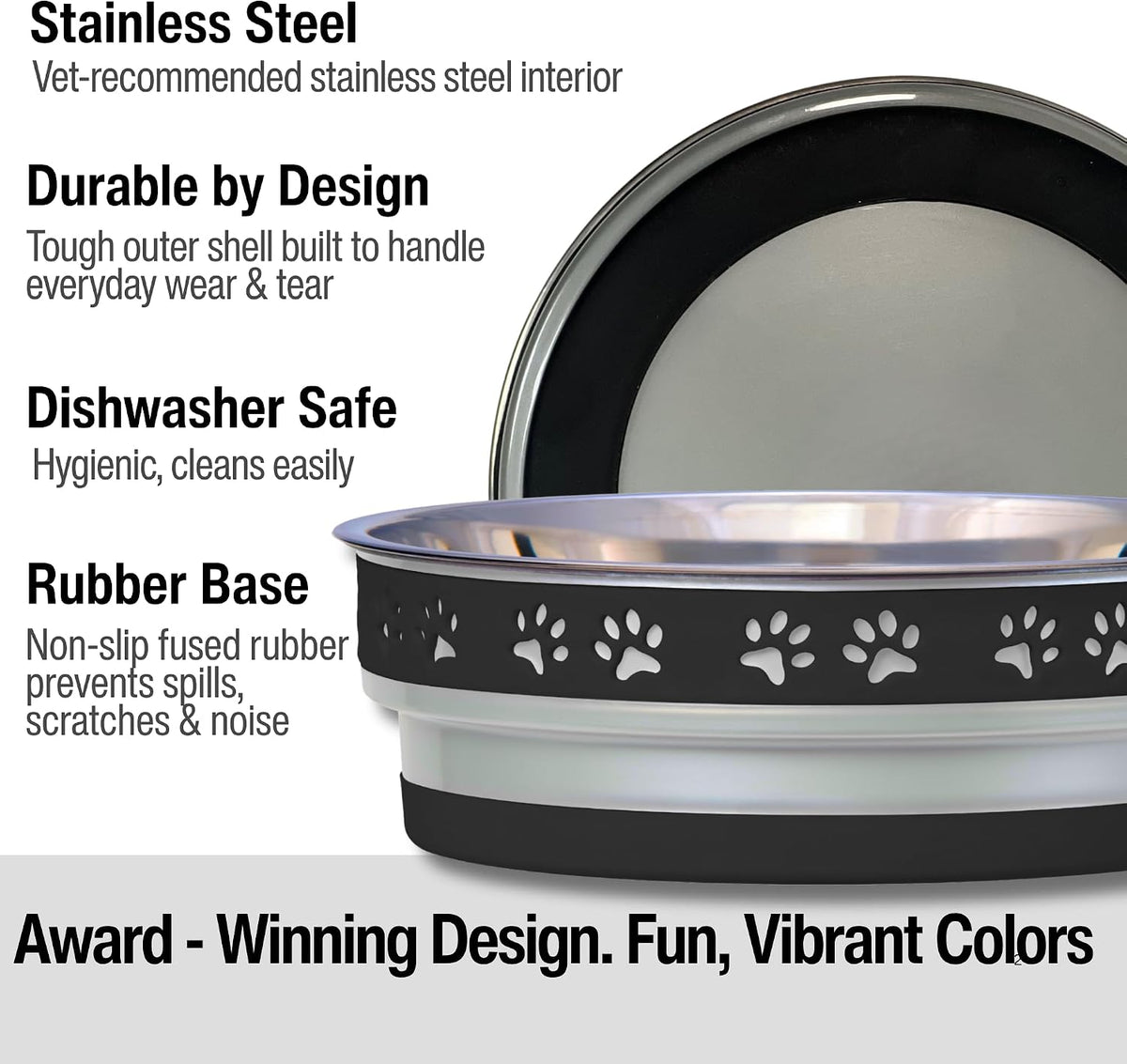 Loving Pets Corsa Dog Bowls- Stainless Steel Dog & Cat Bowls - Spill Proof Dog Food Bowl, Cat Bowl, Puppy Essentials & Pet Supplies Great for Home & Travel (Small 10-20 lbs, Stealth Black)