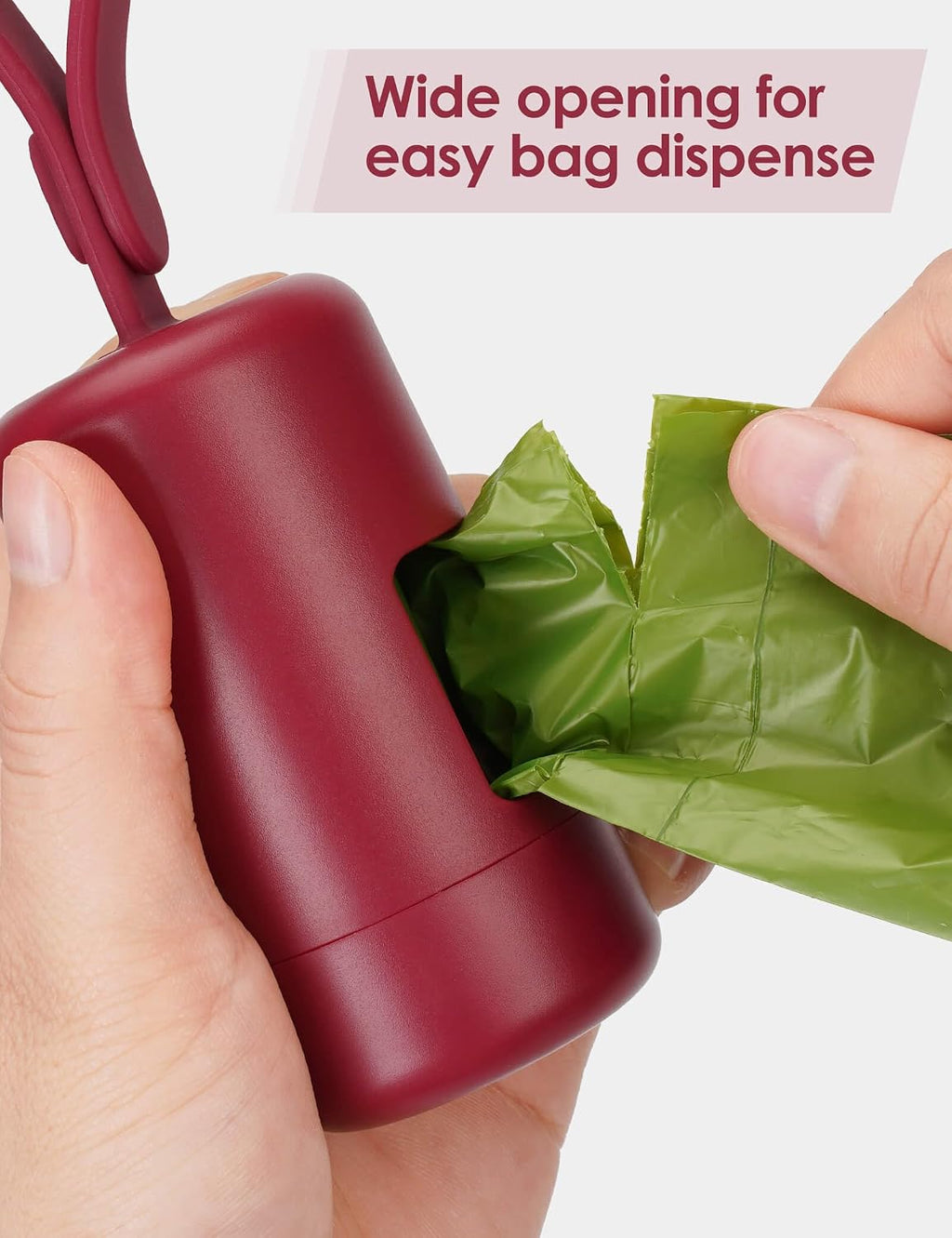 Gobeigo Dog Poop Bag Holder with Convenient Hook for Waste Bags(Red) | Silicone Strap Fits Any Leash, Large Opening for Easy Dispensing with 1 Bonus Roll of Waste Bags