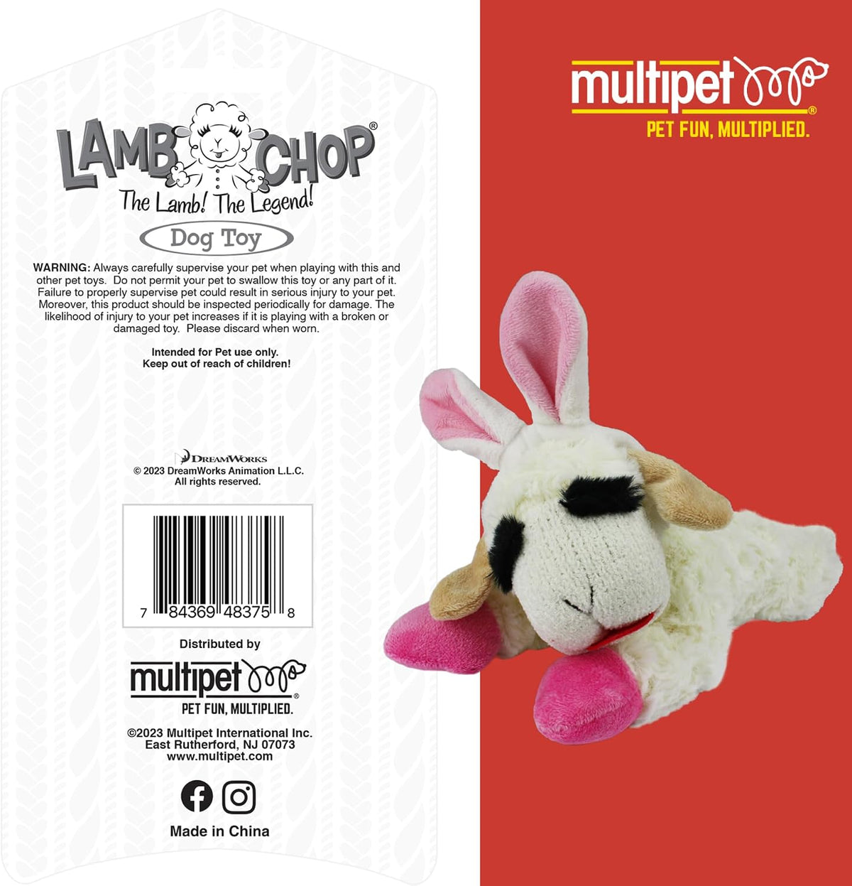 Multipet Lamb Chop Dog Plush Toy with Easter Bunny Ears