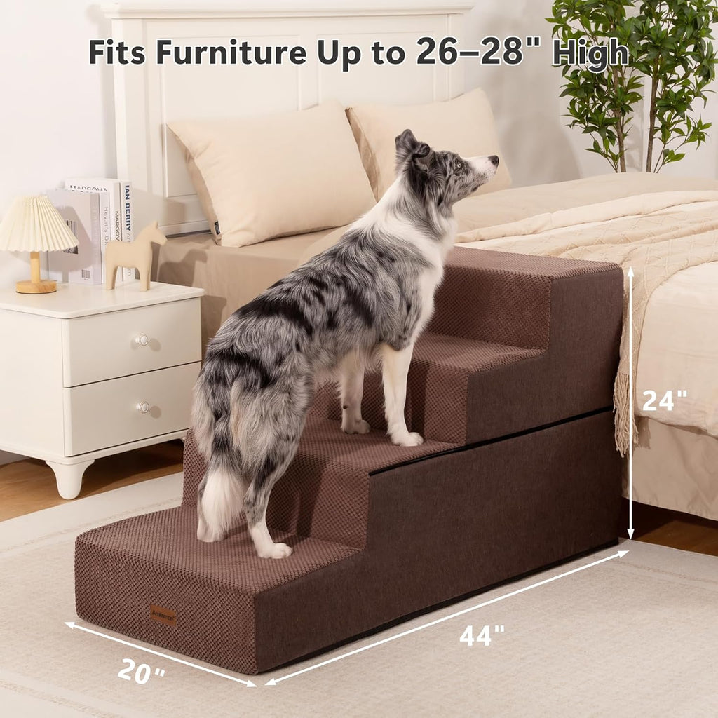 Dog Steps for Large Dogs 24" H, 4-Step 20" Wide Pet Stairs for High Beds