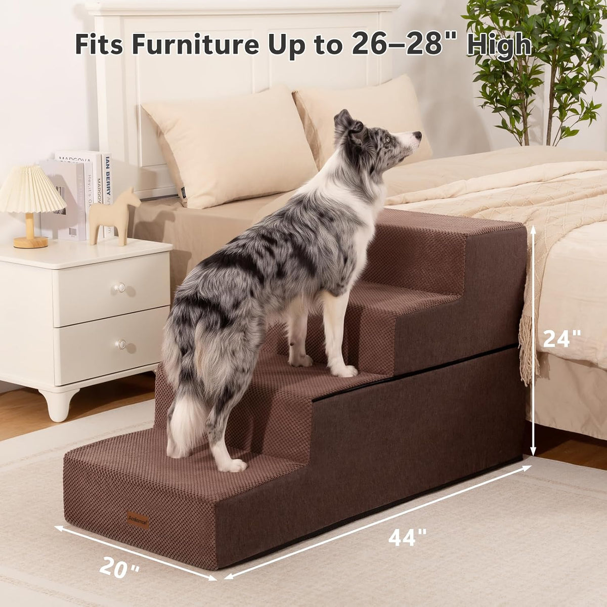 Dog Steps for Large Dogs 24" H, 4-Step 20" Wide Pet Stairs for High Beds