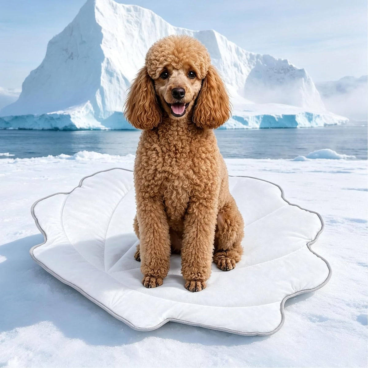 Shell Shaped Pet Cooling Mat, Milky White 30" x 34" Washable Foldable Breathable Dog Pad for Indoor Outdoor Crate Travel