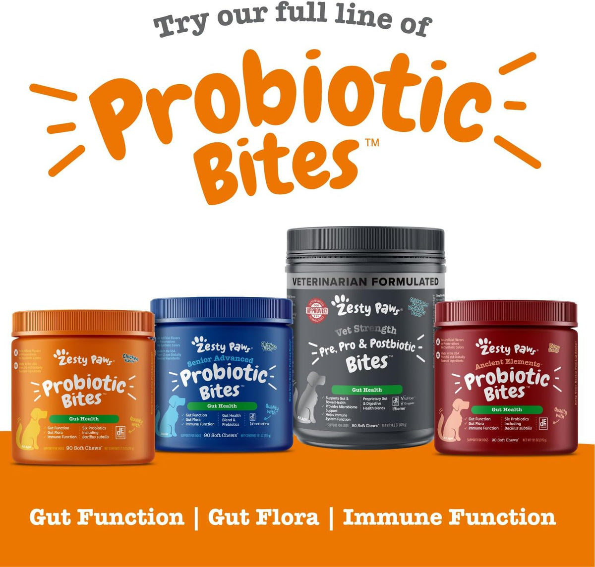 Zesty Paws Probiotics for Dogs, Digestive Enzymes Gut Flora, Digestive Health, Diarrhea & Bowel Support, DE111, Dog Probiotics Soft Chew for Pet Immune System, Chicken, 50 Ct