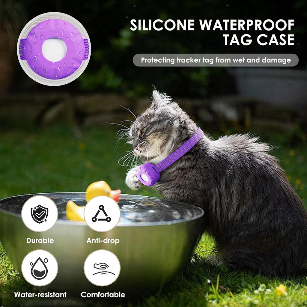 Cat Tracker, GPS Tracker, Compatible with Apple Find My App(Only iOS), Waterproof Cat Tracker Collar with Bell and Safety Elastic Buckle, No Monthly Subscription Fee, Up to 1-Year Battery, Purple