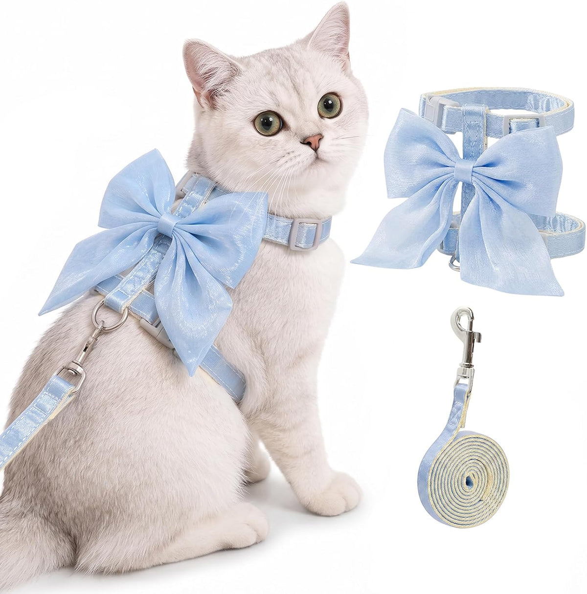 Tensho Blue Bow Cat Harness and Leash Set, Escape Proof, M