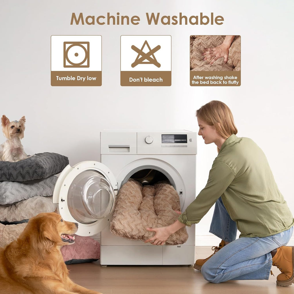 EHEYCIGA Washable Large Dog Bed for Crate, 36x27 Inch Pet Bed, Camel
