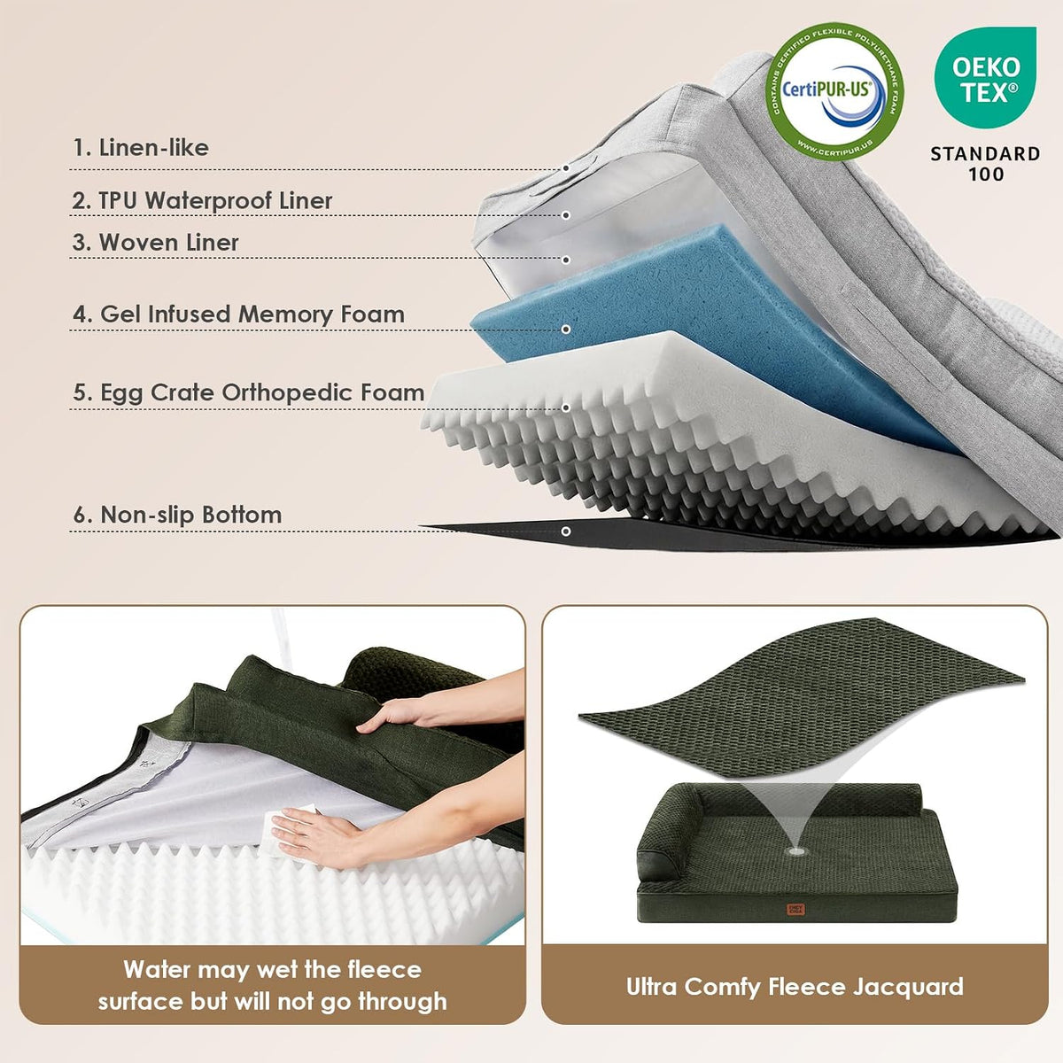 EHEYCIGA Orthopedic Dog Bed Medium Size, Memory Foam Dog Bed, Dark Green