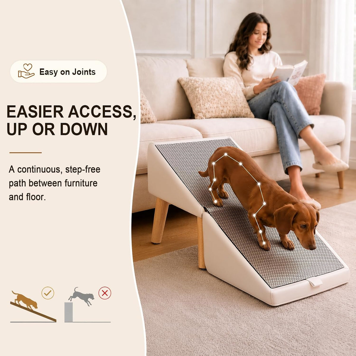 Dog Ramp for Couch and Bed, 16" High Foldable 2-in-1 Dog Ramp Ottoman, Solid Wood Frame with Non-Slip Mat, Easy to Assemble & Clean Pet Ramp, Pet Stairs Alternative Safe for Small Senior Injured Dogs