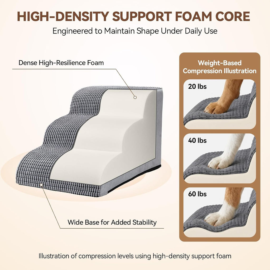 Extra Wide 3 Step Dog Stairs for Bed & Couch, Small Medium Dogs