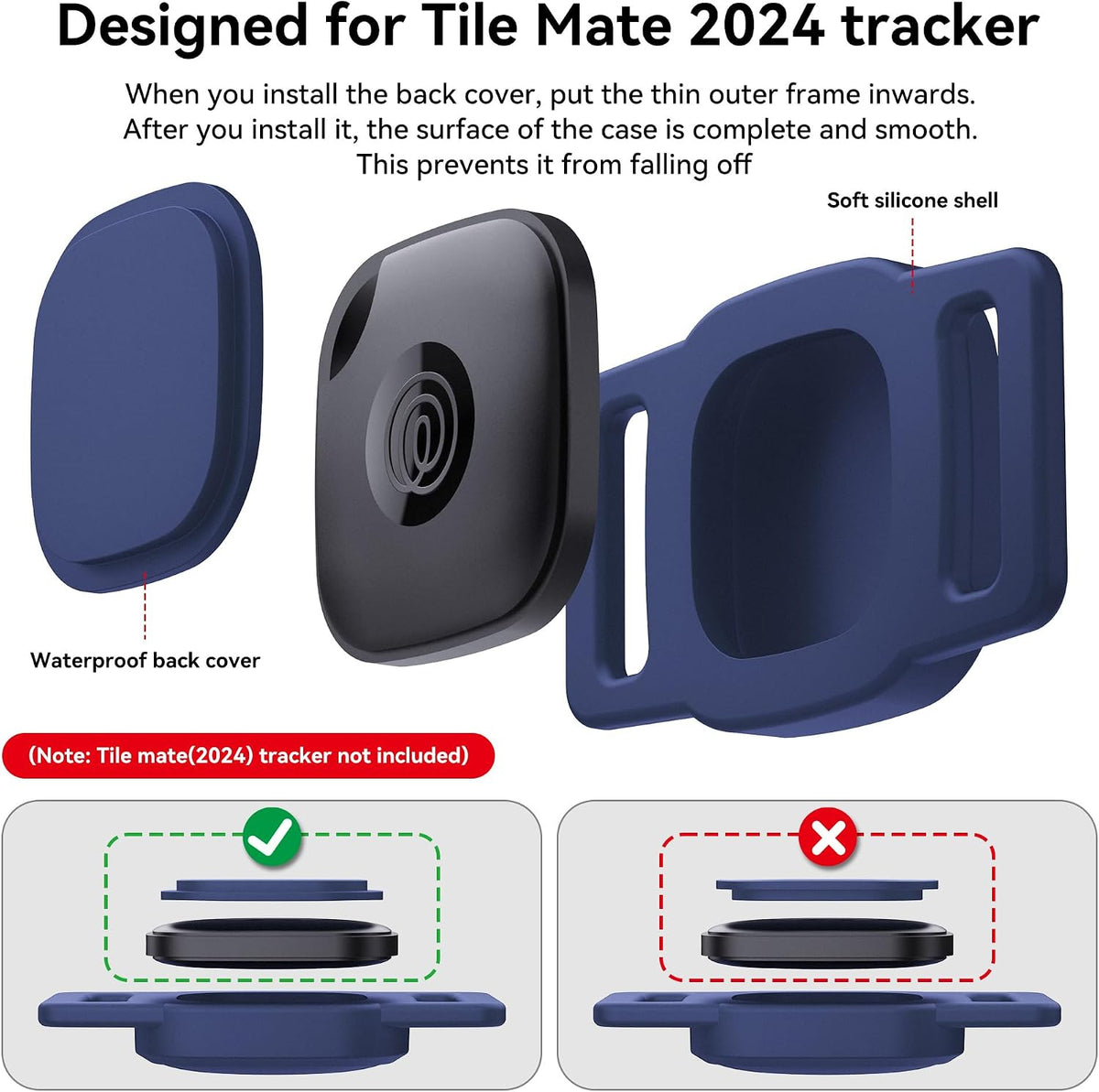 DDJ 2-Pack Waterproof Dog Collar Holder for Tile Mate Tracker, Durable Silicone Life360 Tile Case for Cat &Pet Collars Without Shaking, Anti-Lost Full Body for Tile Cover, Easy to Install, Blue