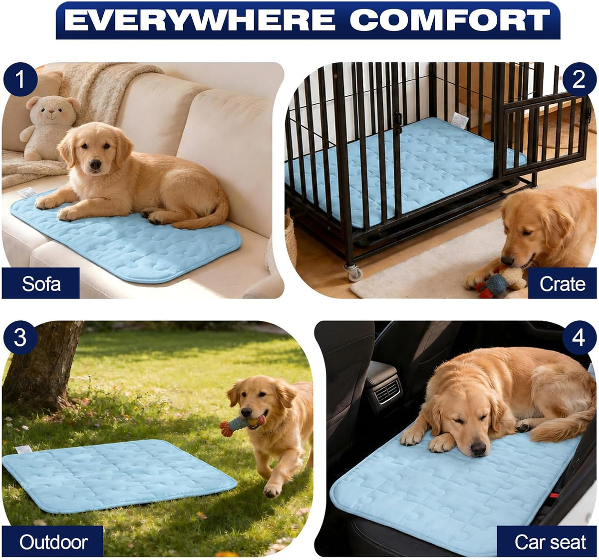Cooling Dog Mat Large, Breathable 3D Mesh No-Gel Pad, Blue